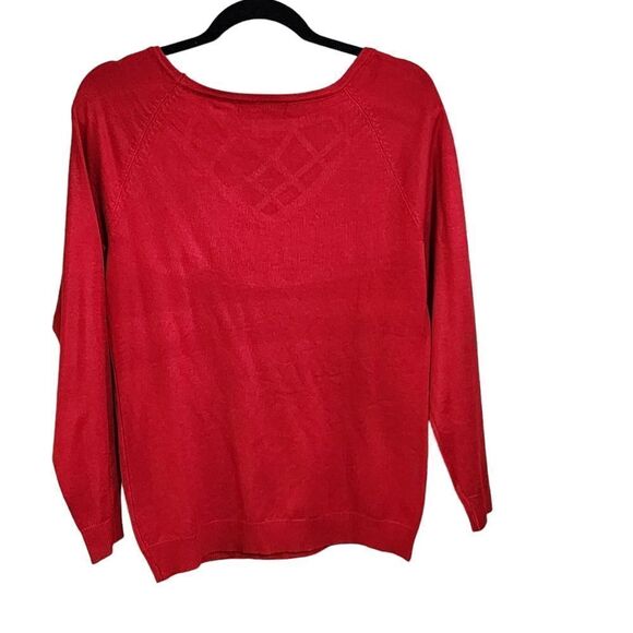 Two Twenty Five red sweater criss cross lattice neck sz M - Picture 2 of 3